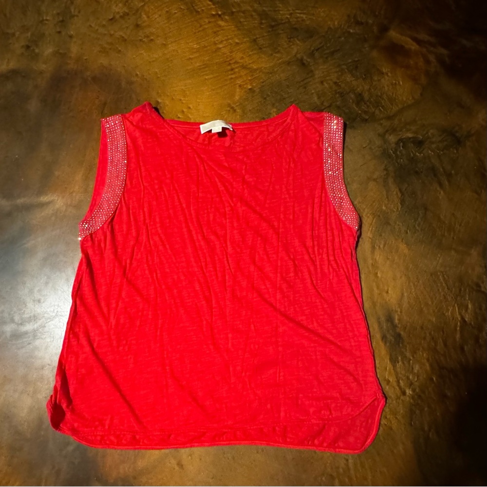Michael Kors Red Tank Top with Embellished Shoulders